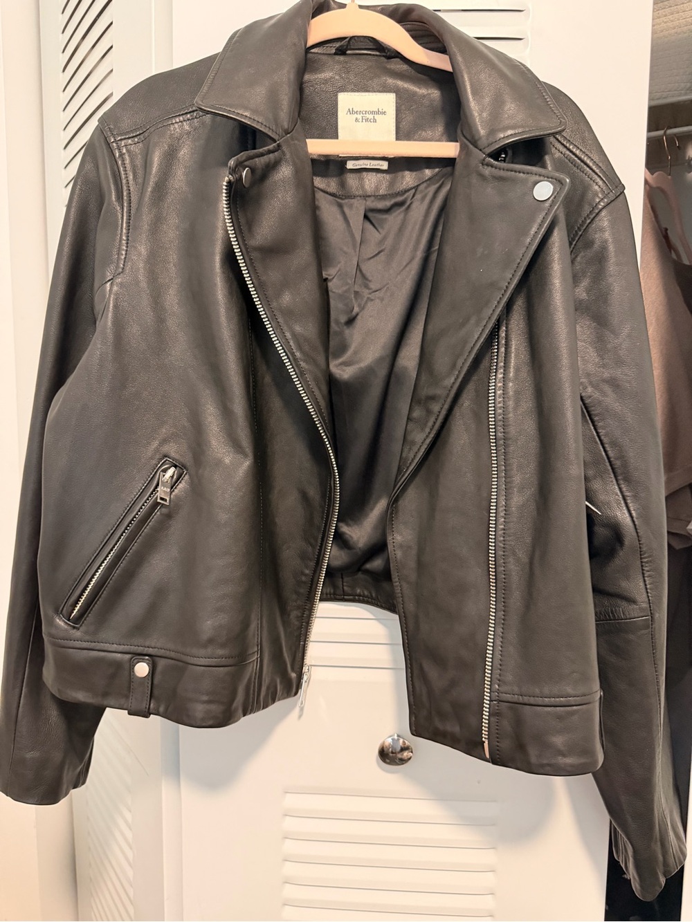 Abercrombie & Fitch Women’s Charcoal Black Leather Moto Jacket